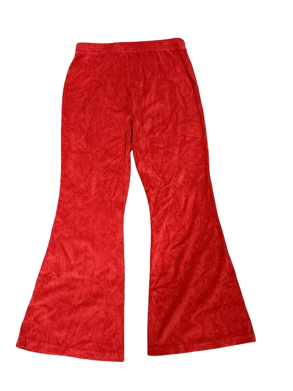 โจ Aerie Groove-On Velour High Waisted Flare Pants Red Ribbed Textured Size Large - Picture 15 of 16